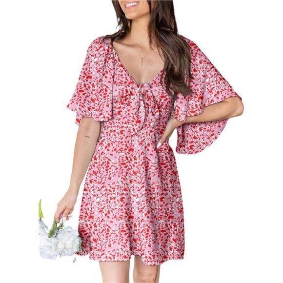 Dresses & Skirts - Womens Dresses 2025 Spring Summer Deep V Neck Elegant Bow tie Mini